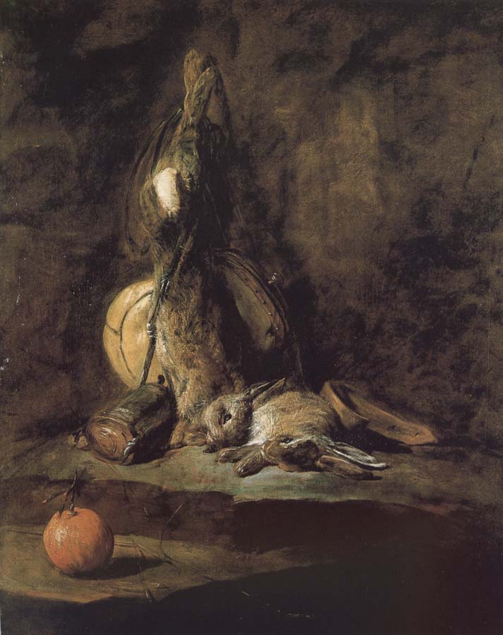 Jean Baptiste Simeon Chardin Rabbit hunting with two powder extinguishers and Orange